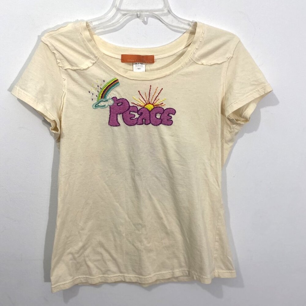 Sweet by Miss Me Piece Embroidered Cream Tee Women's Size Large